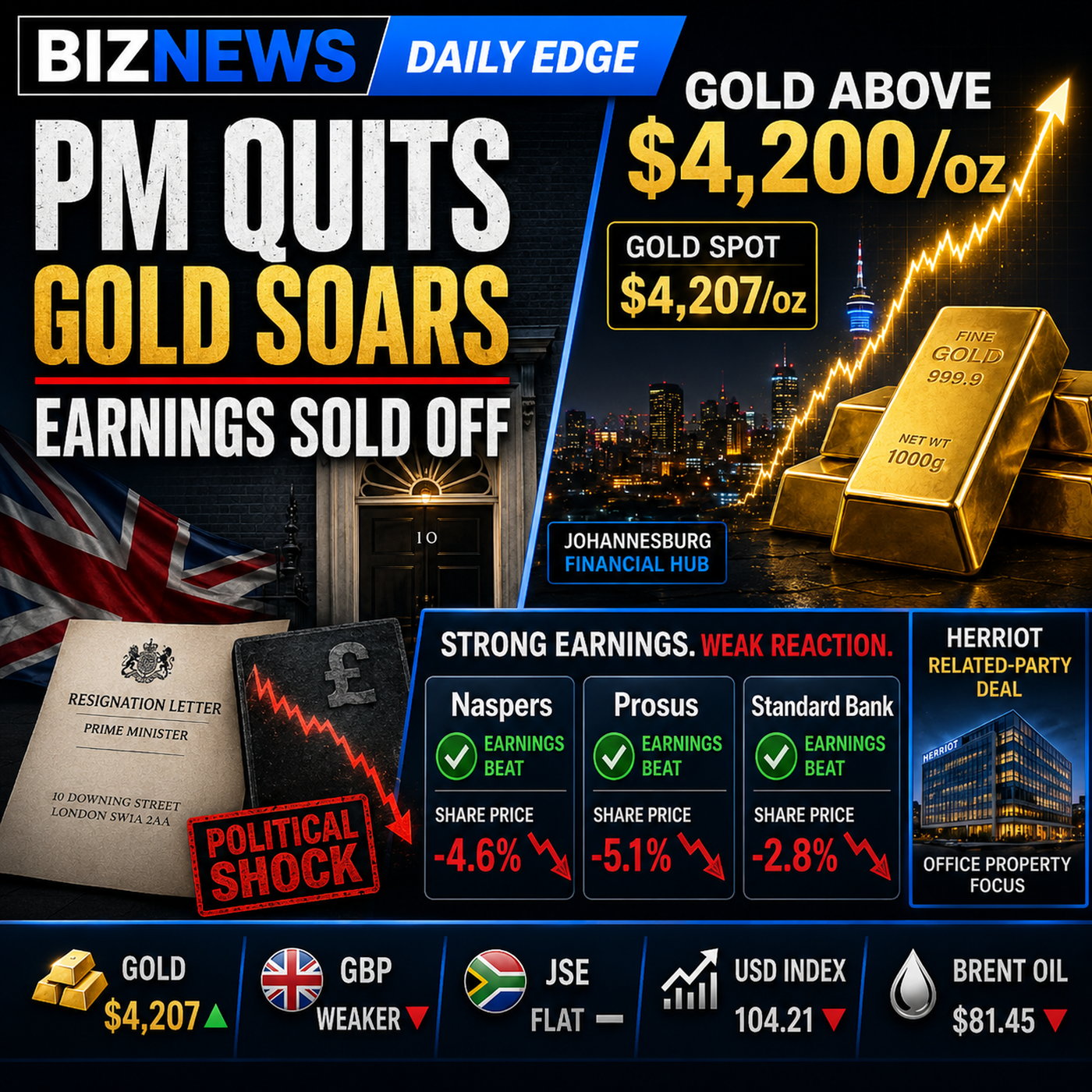 The Daily Edge: Keir Starmer out; Gold above $4,200; three JSE heavyweights sold on strong numbers episode artwork