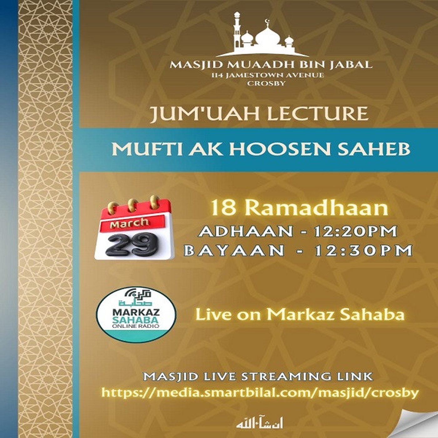 29 March 24 - Jum'uah Lecture by Mufti AK Hoosen episode artwork